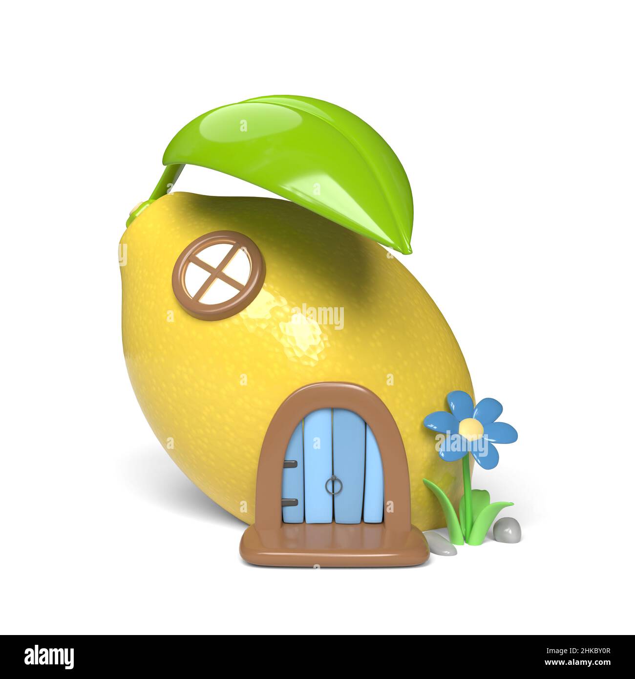Cute cartoon lemon house. 3D illustration. Stock Photo