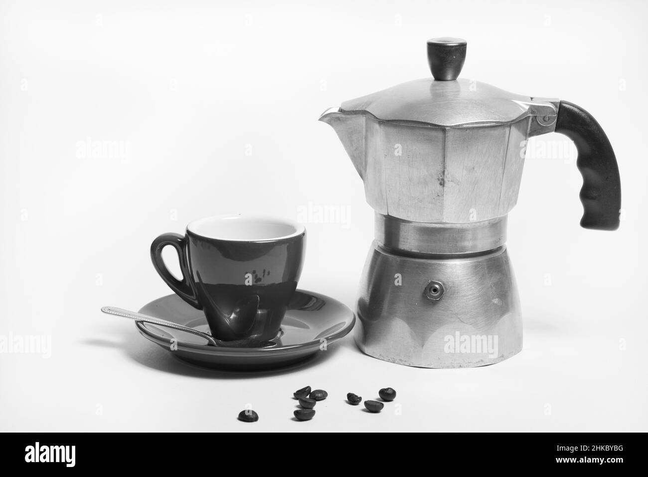 traditional espresso maker with cup and saucer Stock Photo
