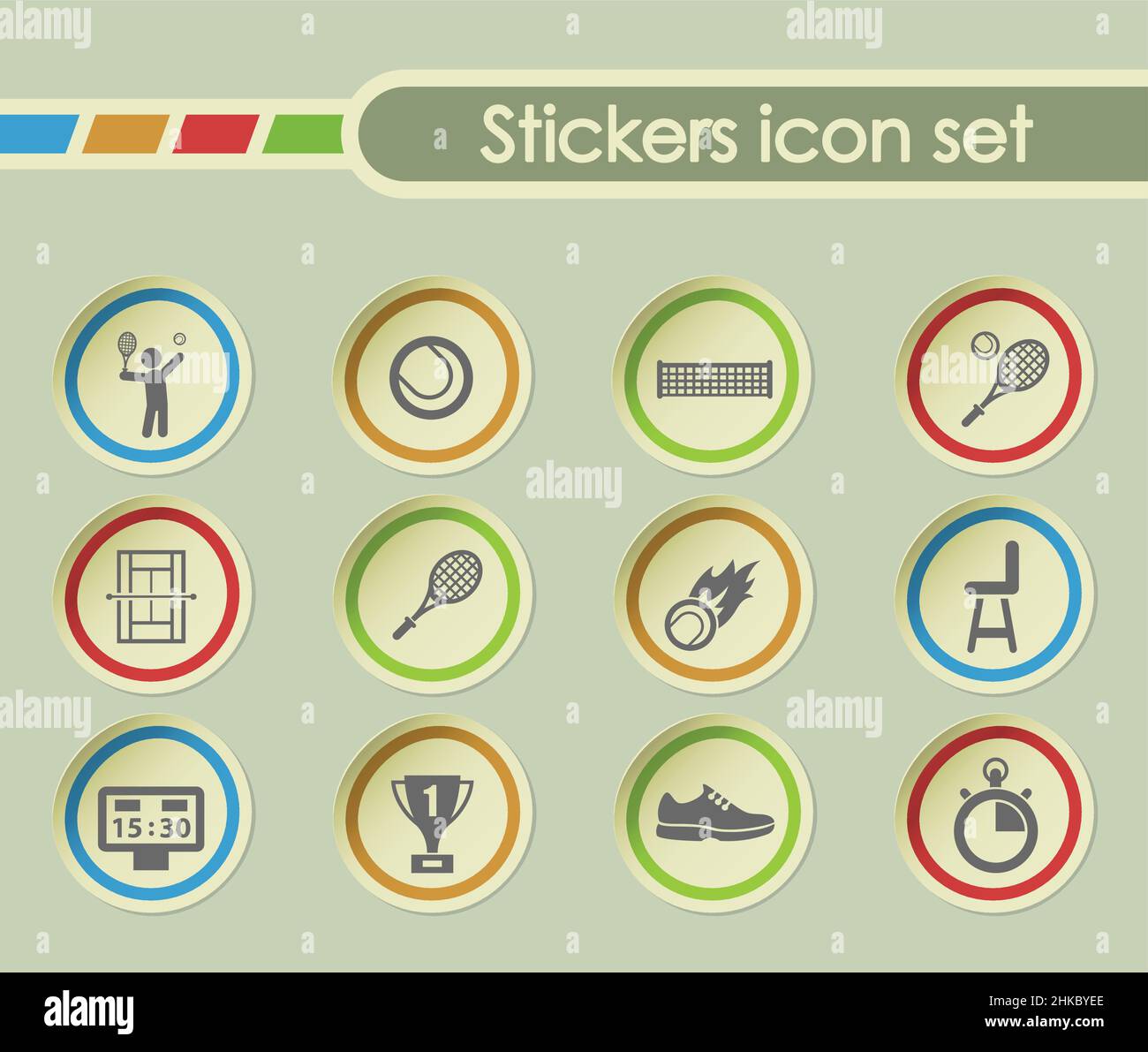 tennis simple vector icons on round stickers Stock Vector Image & Art ...
