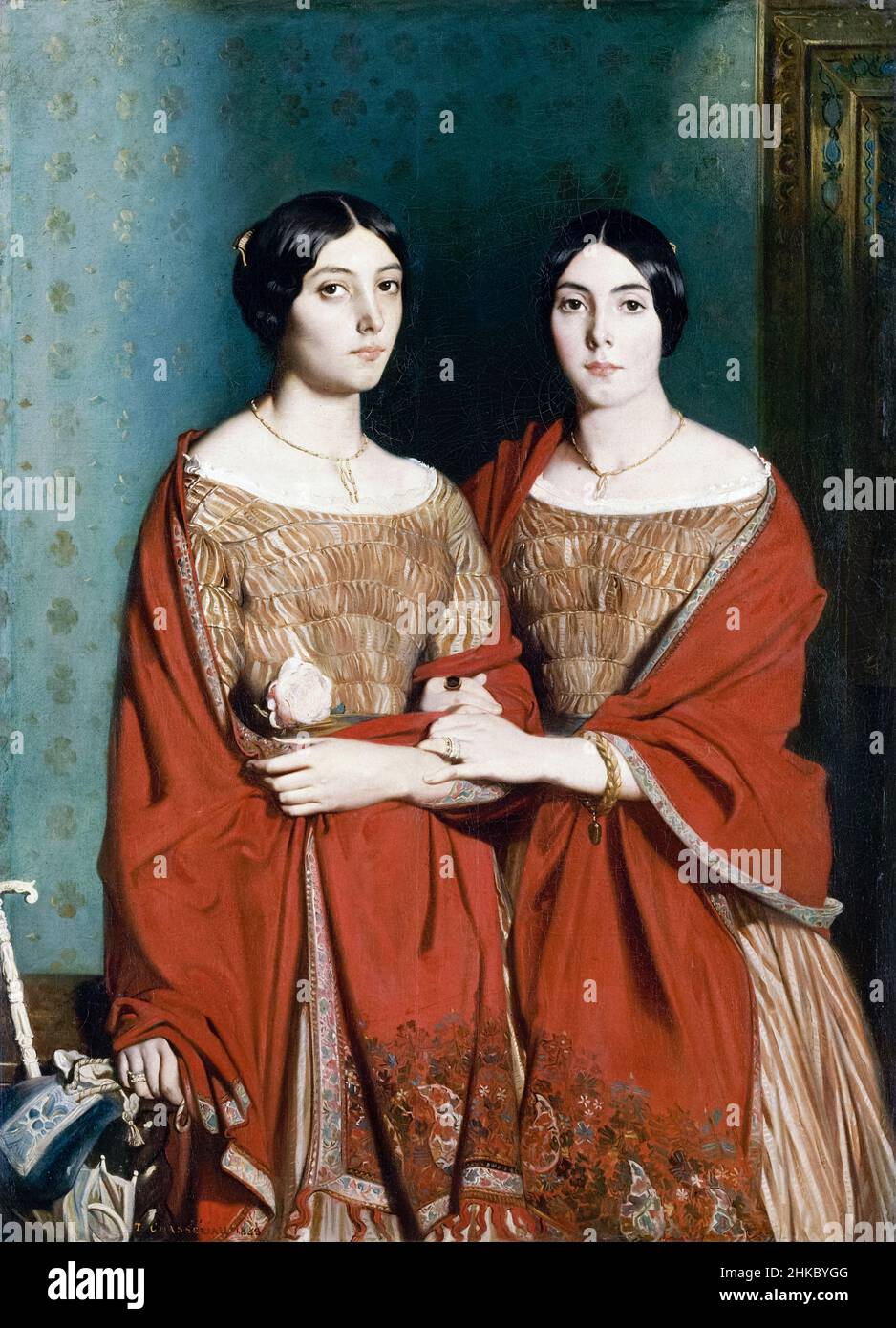 The Two Sisters [Les Deux Sœurs] by French Romantic painter Theodore Chasseriau (1819-1856) portrait of his sisters Adèle and Aline Chasseriau  painted in 1843. Stock Photo
