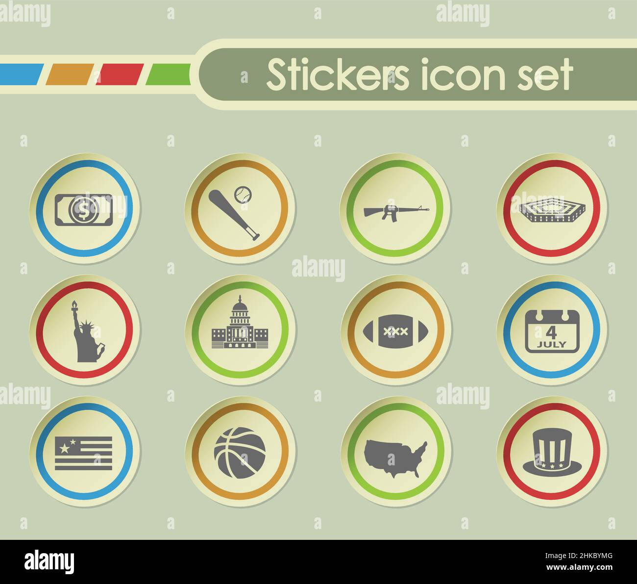 usa simple vector icons on round stickers Stock Vector Image & Art - Alamy