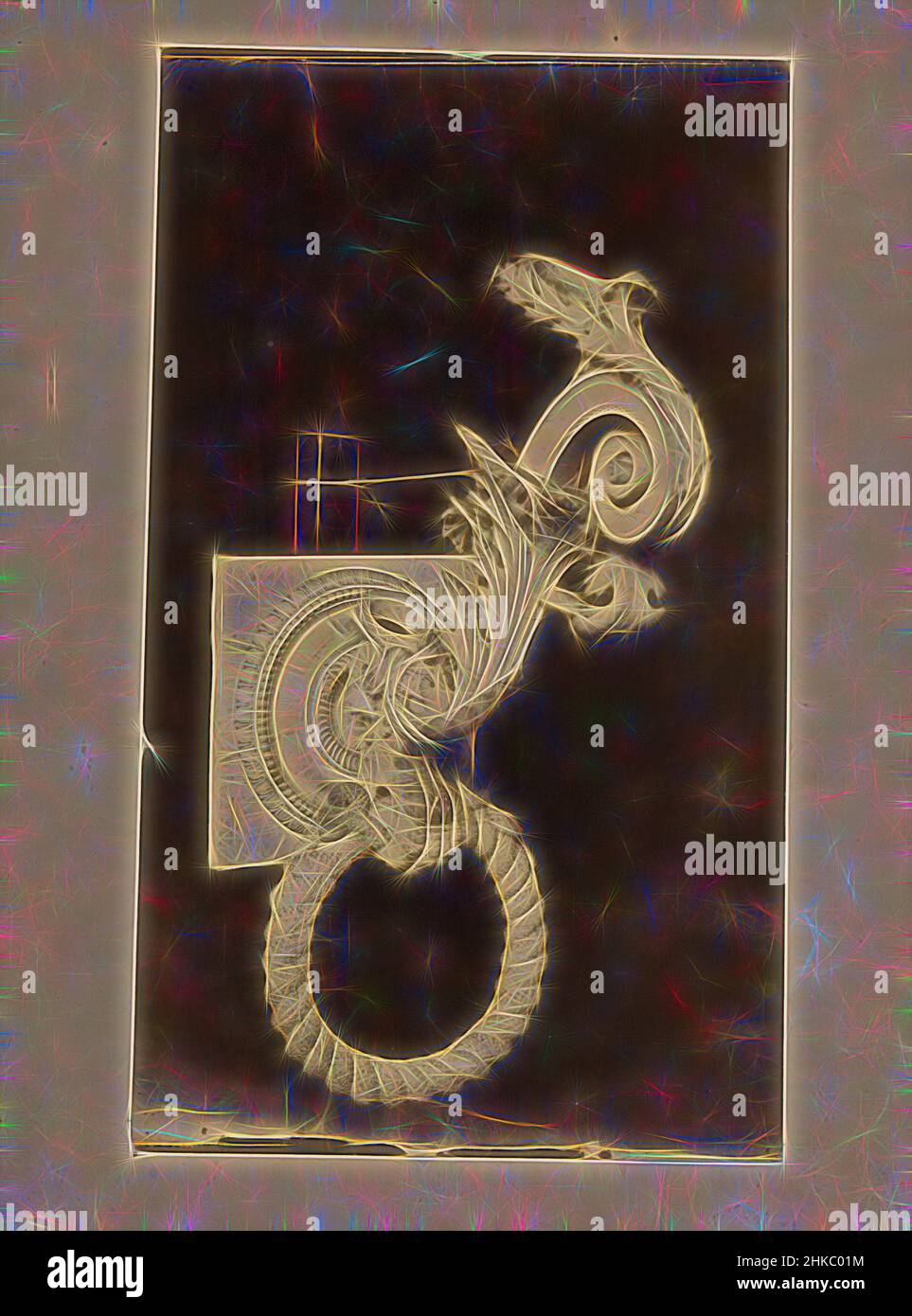 Inspired by Door knocker in the form of snakes, Europe, c. 1875 - c. 1900, albumen print, height 266 mm × width 155 mm, Reimagined by Artotop. Classic art reinvented with a modern twist. Design of warm cheerful glowing of brightness and light ray radiance. Photography inspired by surrealism and futurism, embracing dynamic energy of modern technology, movement, speed and revolutionize culture Stock Photo
