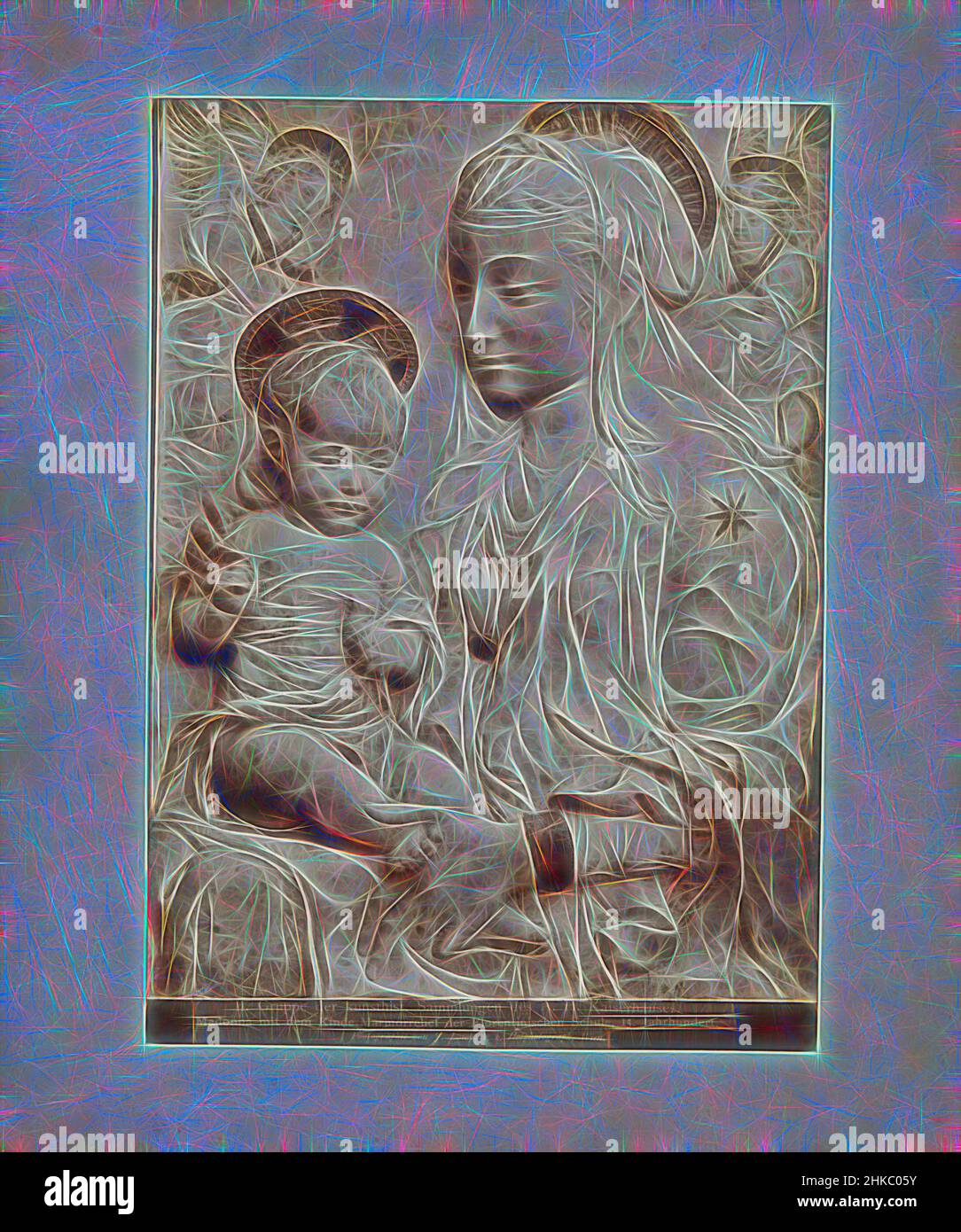 Inspired by Relief of Mary with Child, Madonna mit dem Kinde. Marmorrelief der Florentinischen Schule, 15. Jahrhundert, Josef Löwy, Europe, c. 1875 - c. 1900, albumen print, height 263 mm × width 187 mm, Reimagined by Artotop. Classic art reinvented with a modern twist. Design of warm cheerful glowing of brightness and light ray radiance. Photography inspired by surrealism and futurism, embracing dynamic energy of modern technology, movement, speed and revolutionize culture Stock Photo