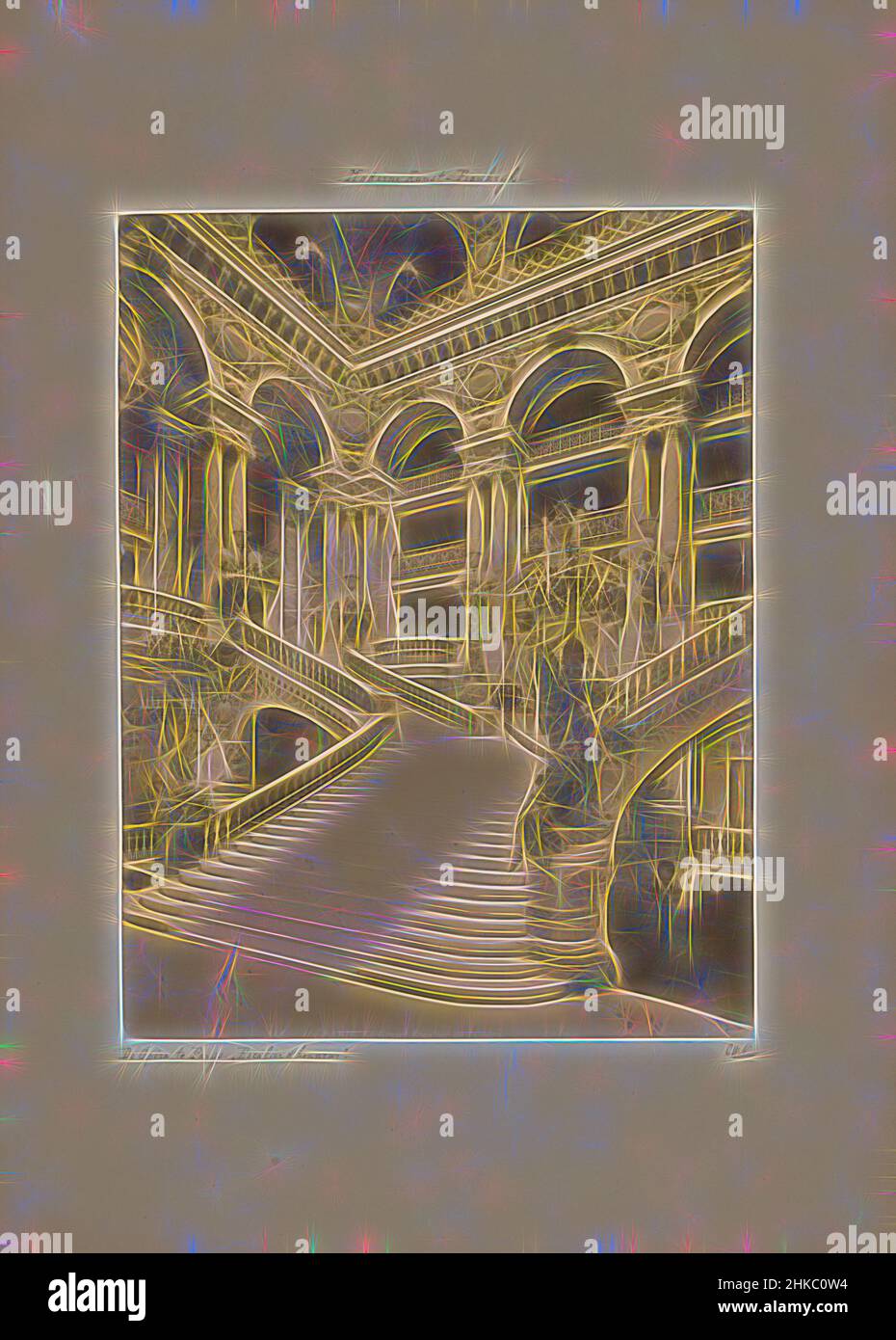 Inspired by Staircase in the Opéra Garnier in Paris, PARIS. Le Grand Escalier de l'Opéra., X phot., Opéra de Paris, c. 1875 - c. 1900, albumen print, height 272 mm × width 208 mm, Reimagined by Artotop. Classic art reinvented with a modern twist. Design of warm cheerful glowing of brightness and light ray radiance. Photography inspired by surrealism and futurism, embracing dynamic energy of modern technology, movement, speed and revolutionize culture Stock Photo