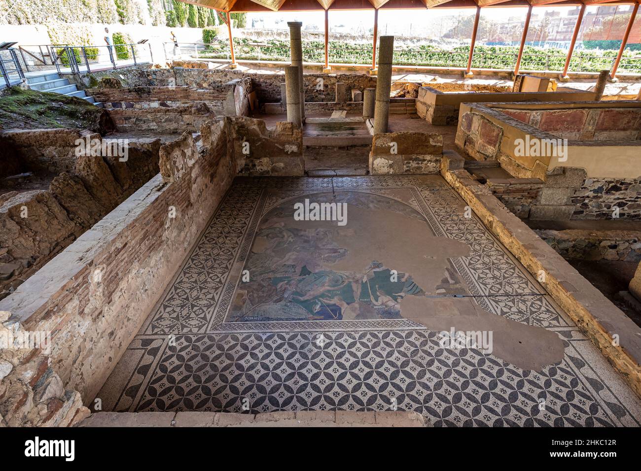 Casa del Mitreo House of the Archaeological Ensemble of Merida, Spain. The Archaeological Ensemble of Merida was declared a UNESCO World Heritage Site Stock Photo