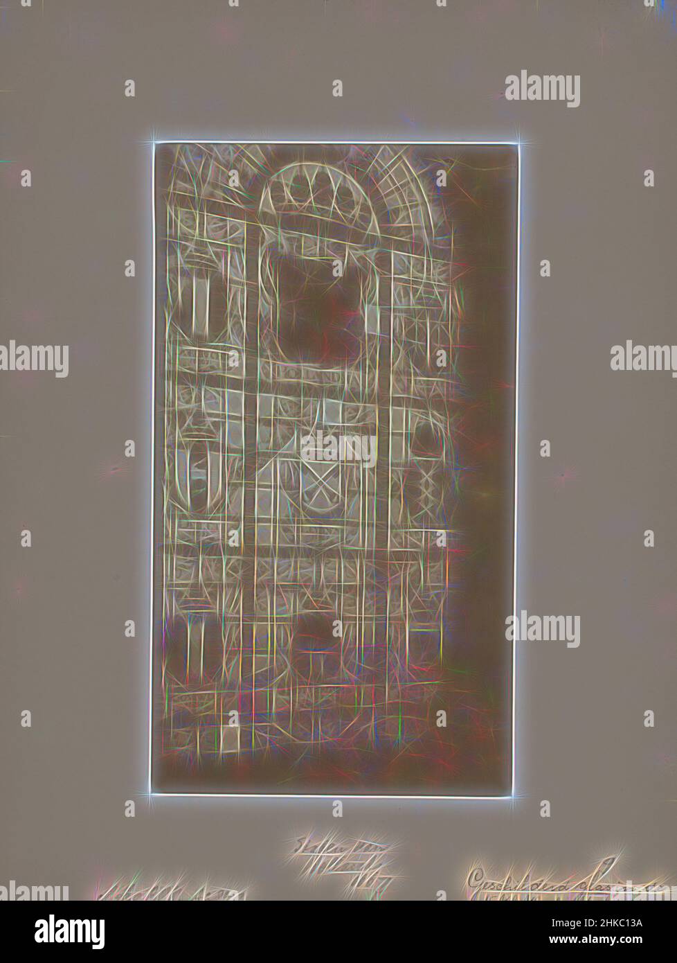Inspired by Painted window in the Oudshoorn Church in Oudshoorn, Oudshoorn, 1899, albumen print, height 218 mm × width 121 mm, Reimagined by Artotop. Classic art reinvented with a modern twist. Design of warm cheerful glowing of brightness and light ray radiance. Photography inspired by surrealism and futurism, embracing dynamic energy of modern technology, movement, speed and revolutionize culture Stock Photo