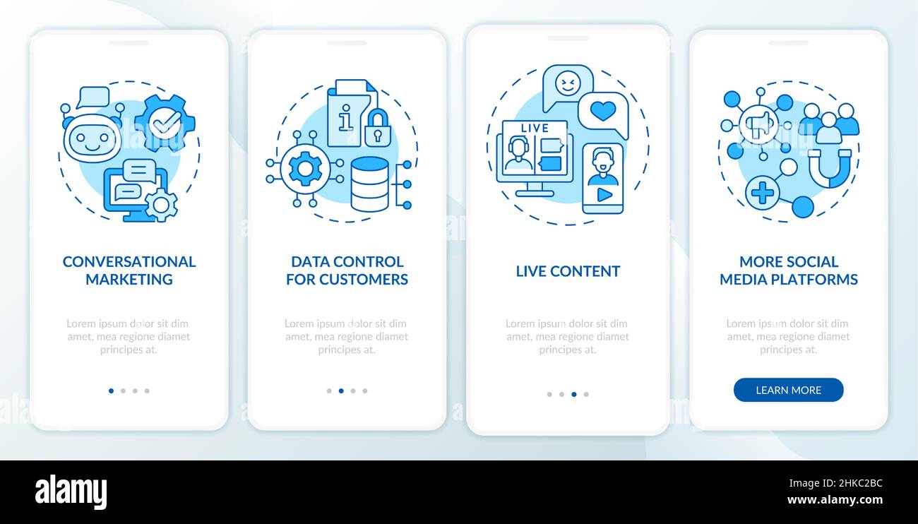 Modern marketing trends blue onboarding mobile app screen Stock Vector ...