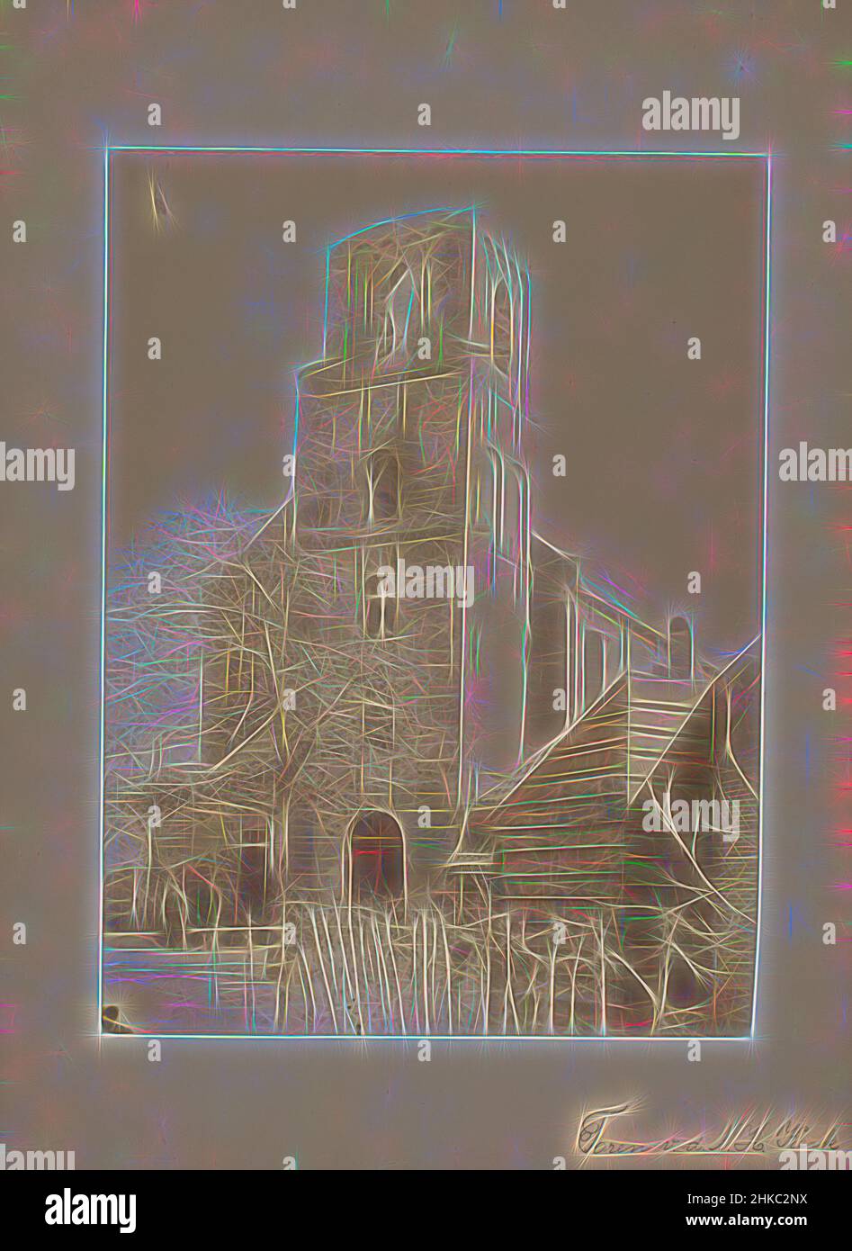 Inspired by Tower of the Reformed Church at Puttershoek, Poortugaal, c. 1889 - c. 1904, albumen print, height 232 mm × width 170 mm, Reimagined by Artotop. Classic art reinvented with a modern twist. Design of warm cheerful glowing of brightness and light ray radiance. Photography inspired by surrealism and futurism, embracing dynamic energy of modern technology, movement, speed and revolutionize culture Stock Photo