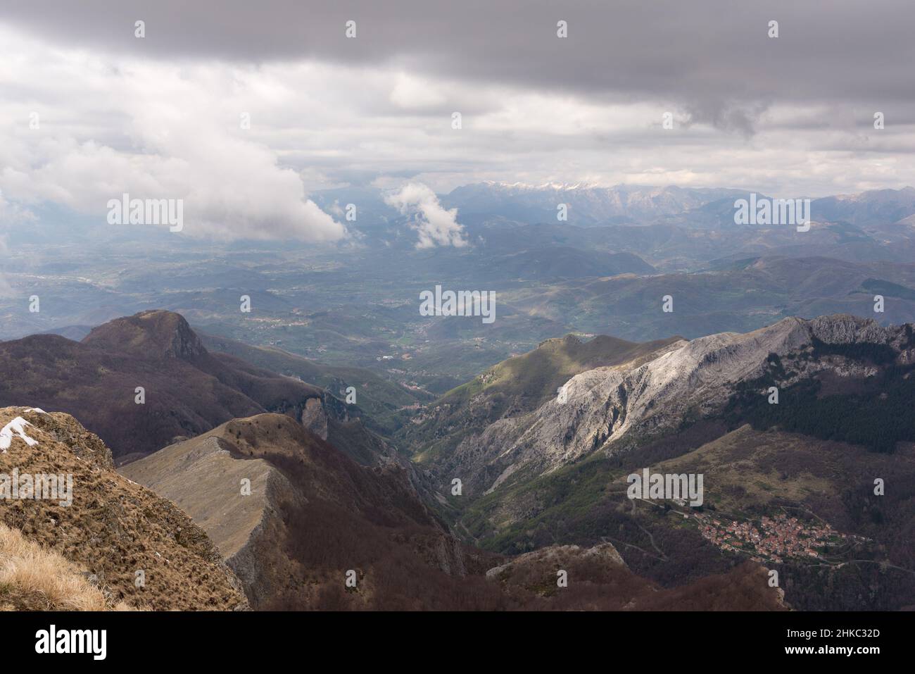 Mountain view in Alpi Apuane, Italy in cloudy spring day. Stock Photo