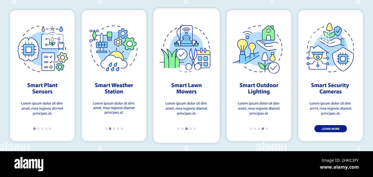 Smart devices for gardens onboarding mobile app screen Stock Vector