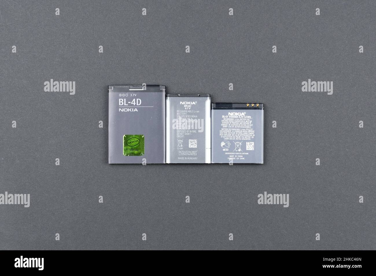 Prague, CZ 20 January 2022 Used liion Nokia batteries in various