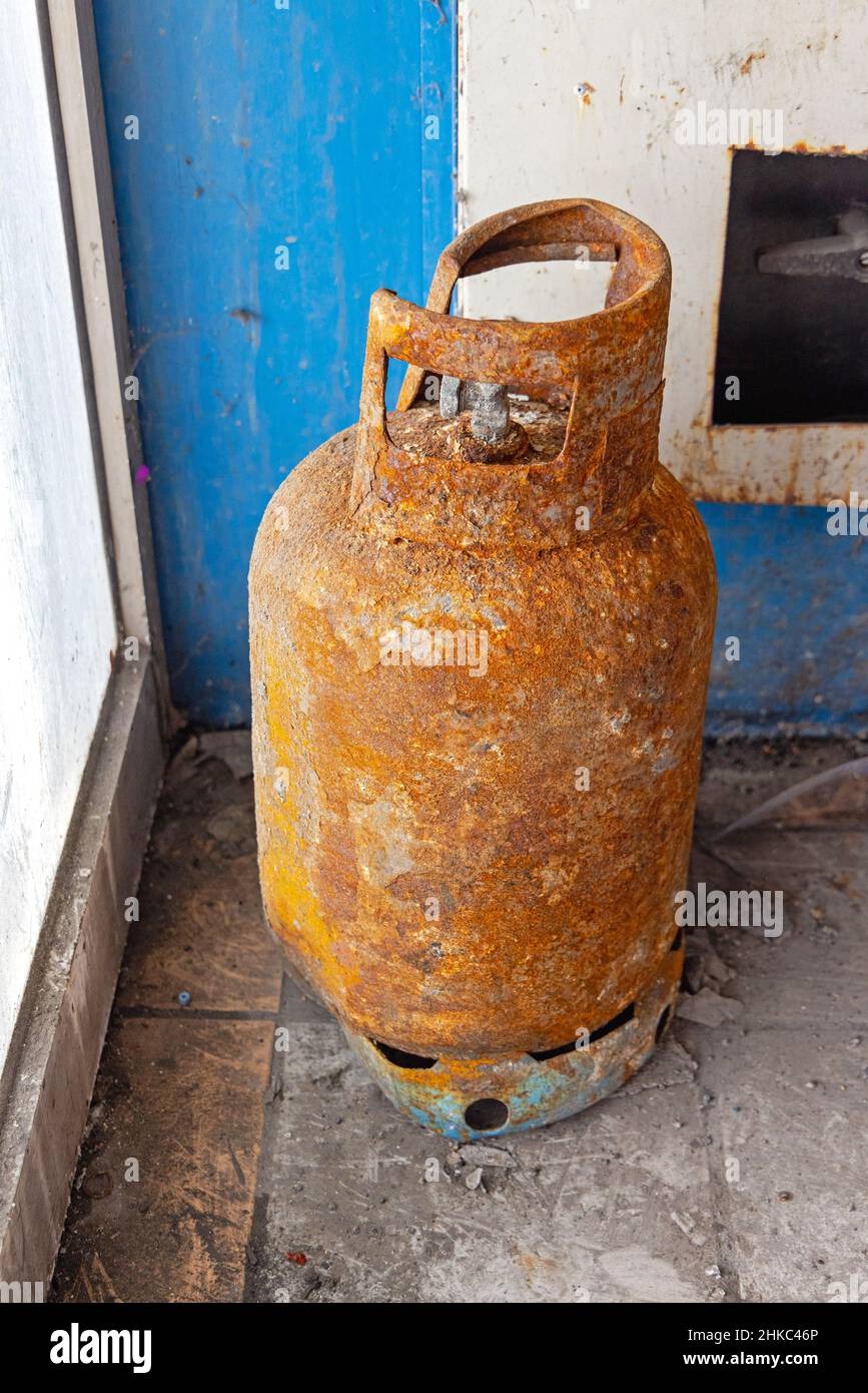 Burnt Gas Bottle Cylinder From Fire Damage Stock Photo Alamy