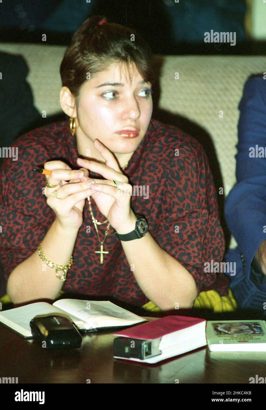 Romanian journalist Floriana Jucan at a press conference, approx. 1991 Stock Photo