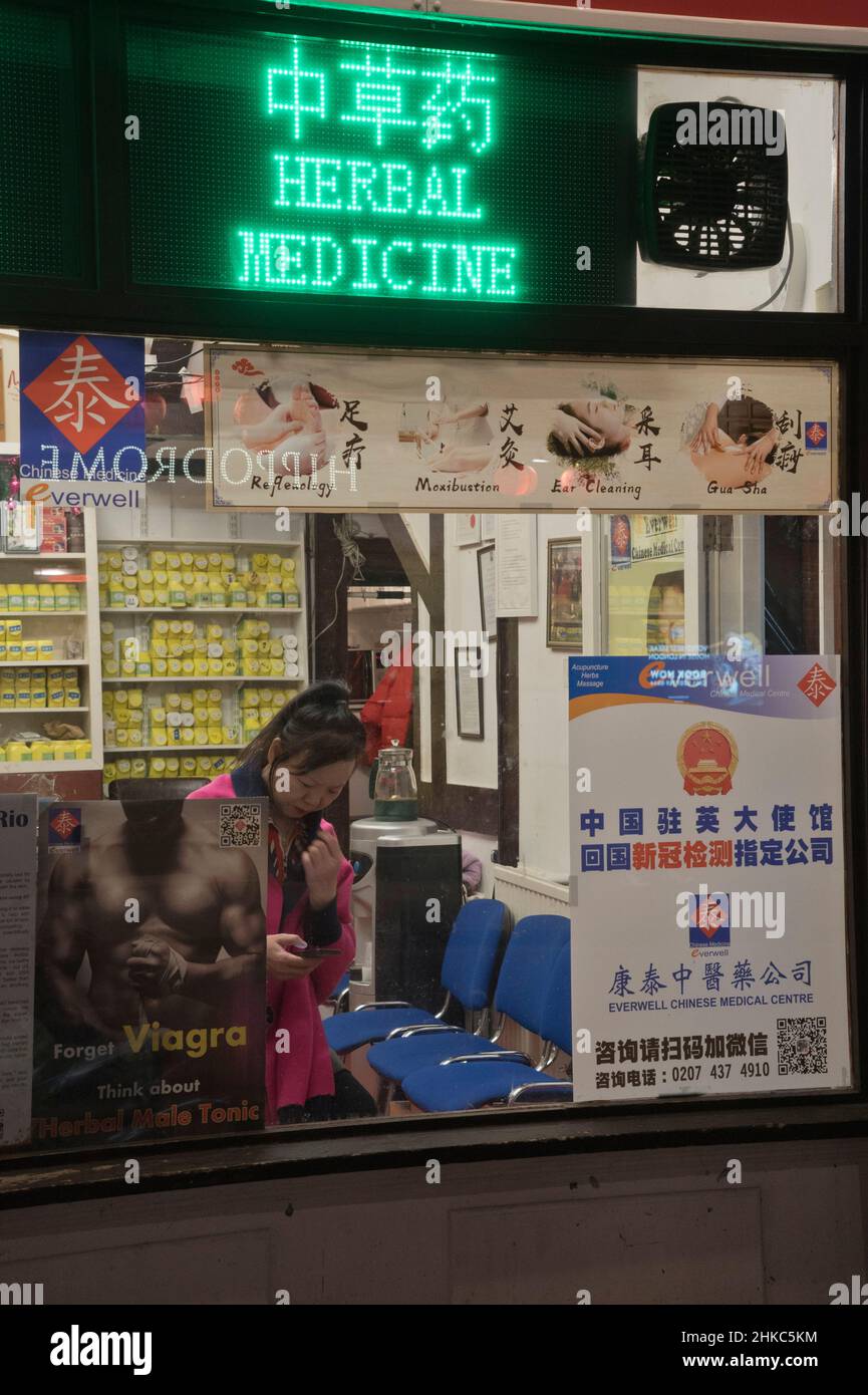 Chinese alternative medicine shop in Chinatown during Chinese New Year