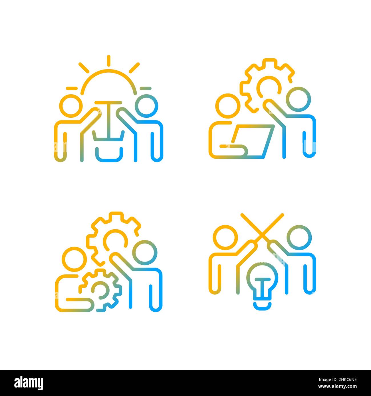 Successful teamwork gradient linear vector icons set Stock Vector