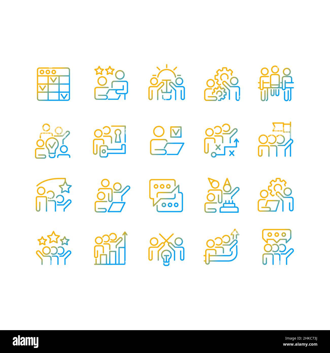 Teamwork gradient linear vector icons set Stock Vector