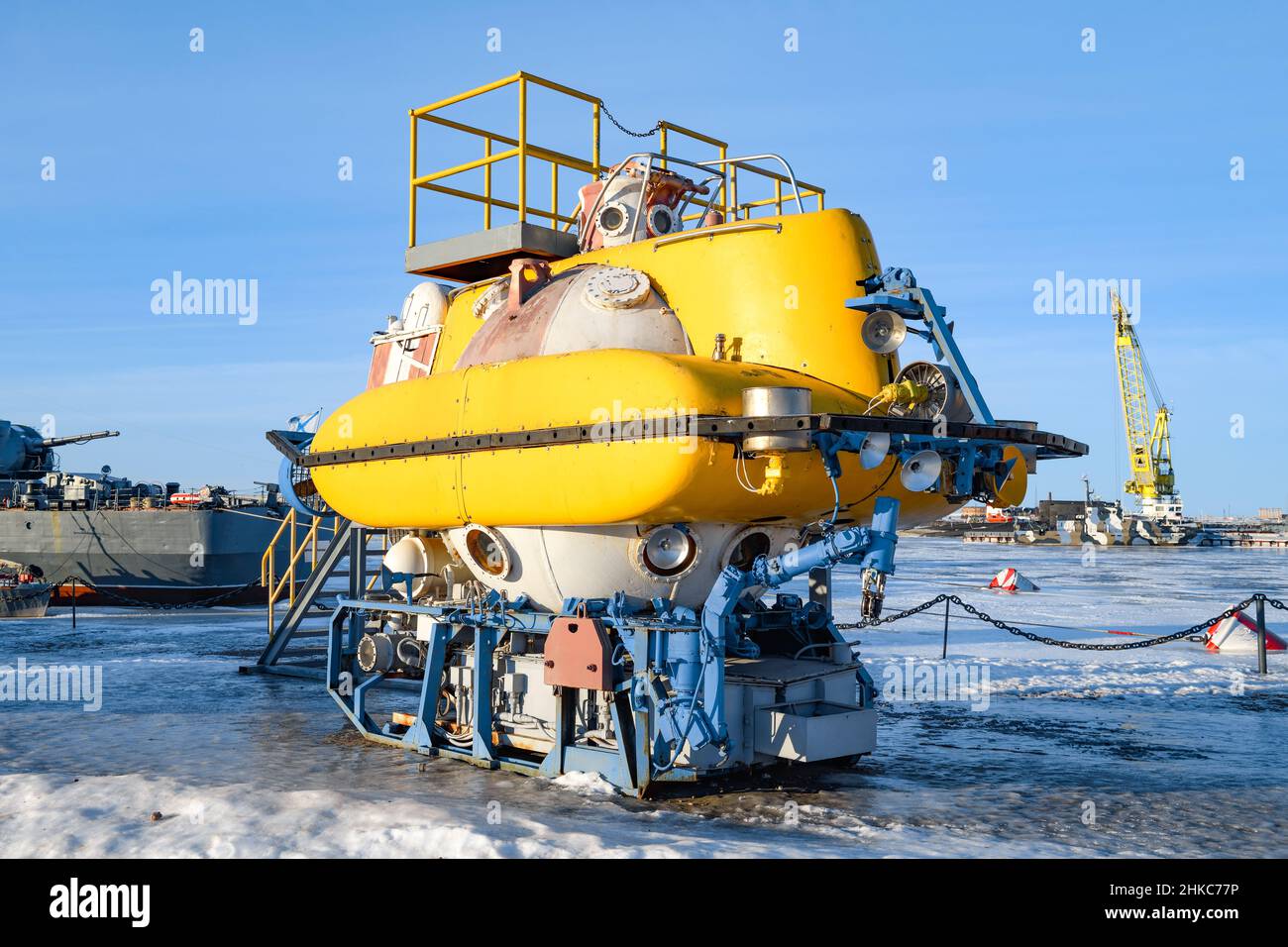KRONSTADT, RUSSIA - JANUARY 18, 2022: Soviet Langust-type underwater inhabited vehicle in the exposition of Patriot Park on a sunny January day Stock Photo