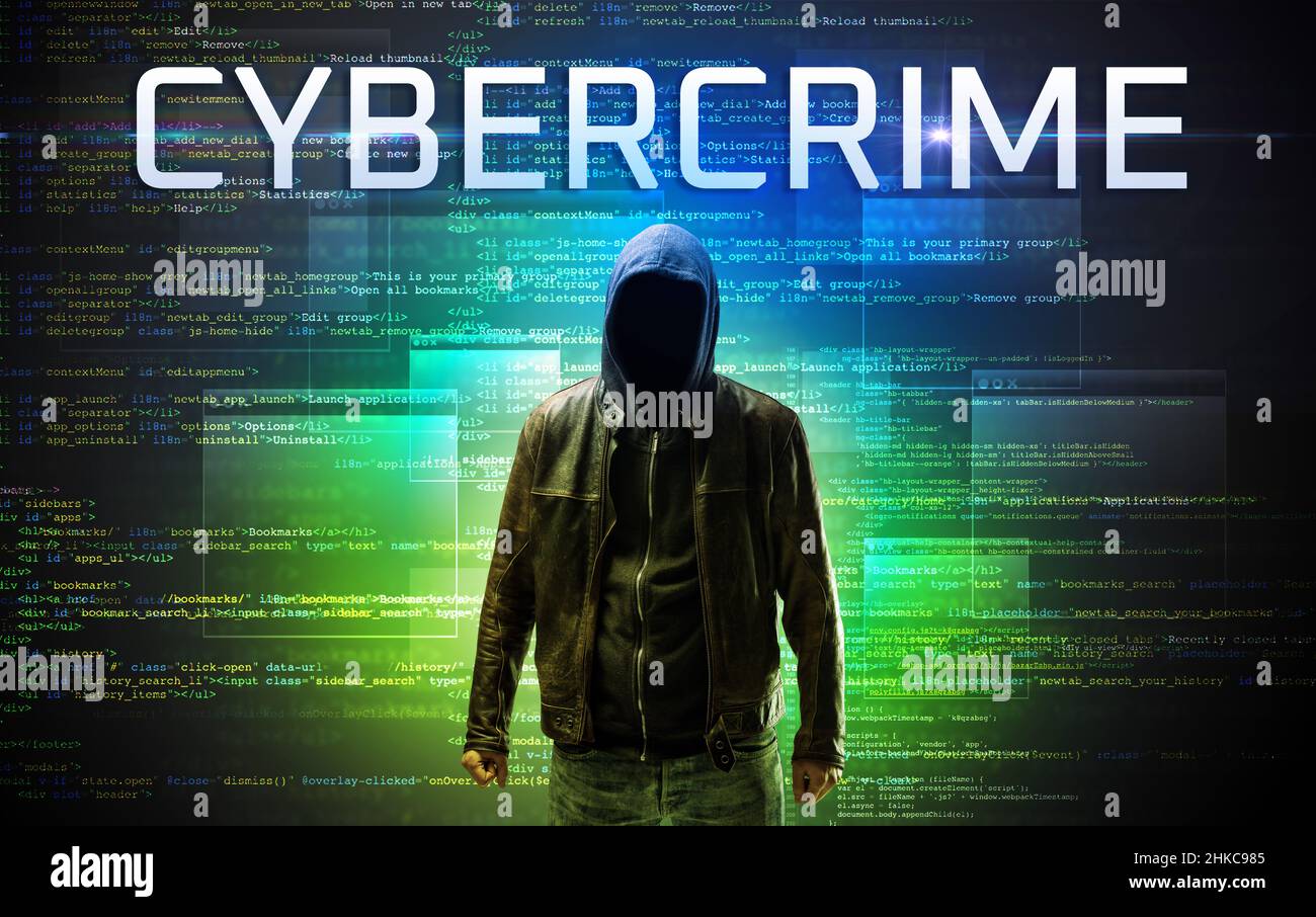Faceless hacker on code background Stock Photo - Alamy