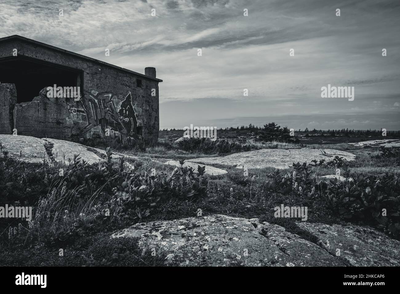 crumbling ruins of WW2 era  lookout bunker Stock Photo