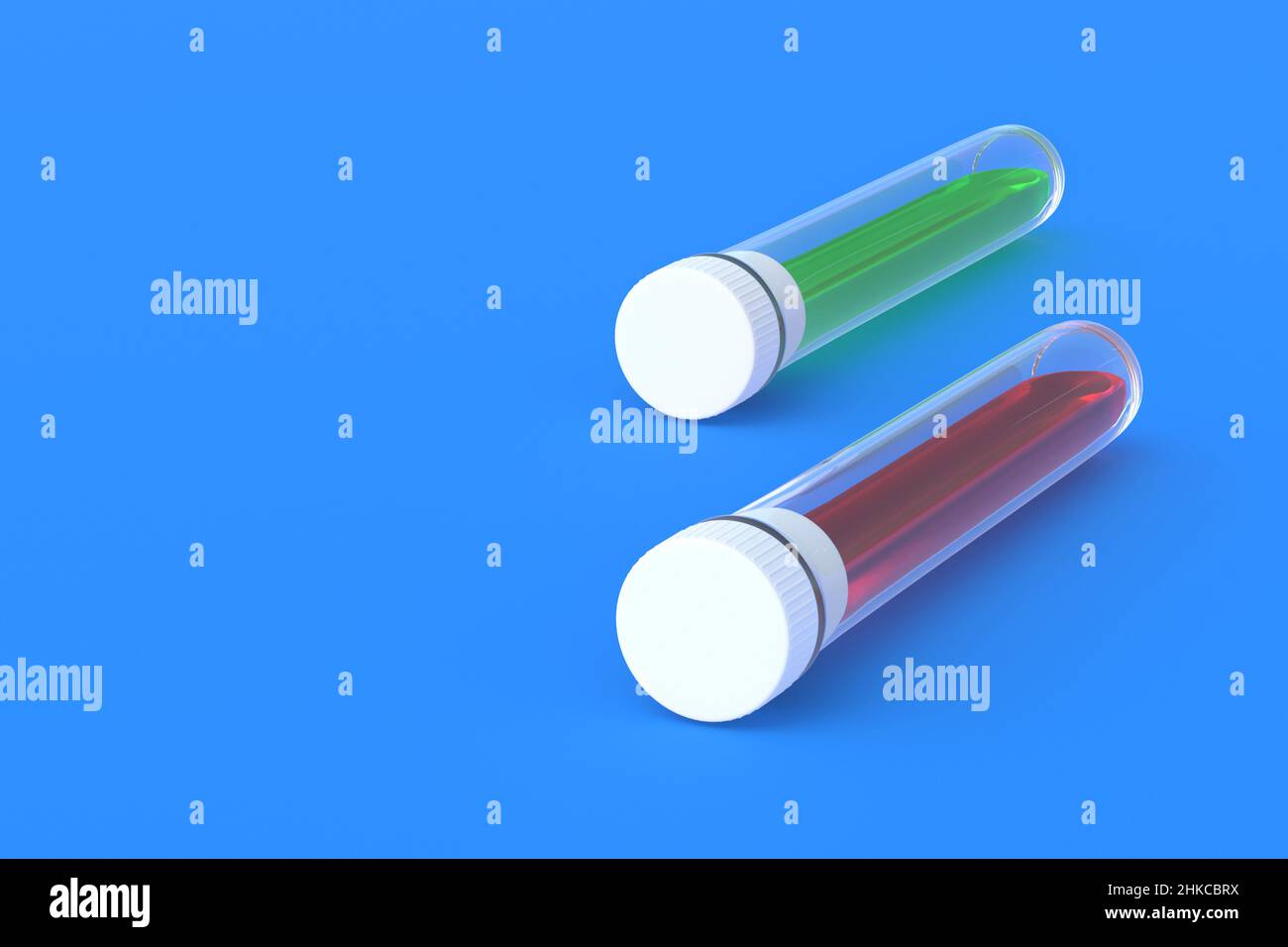 Test tubes with cap and liquid. Scientific experiments. Development of