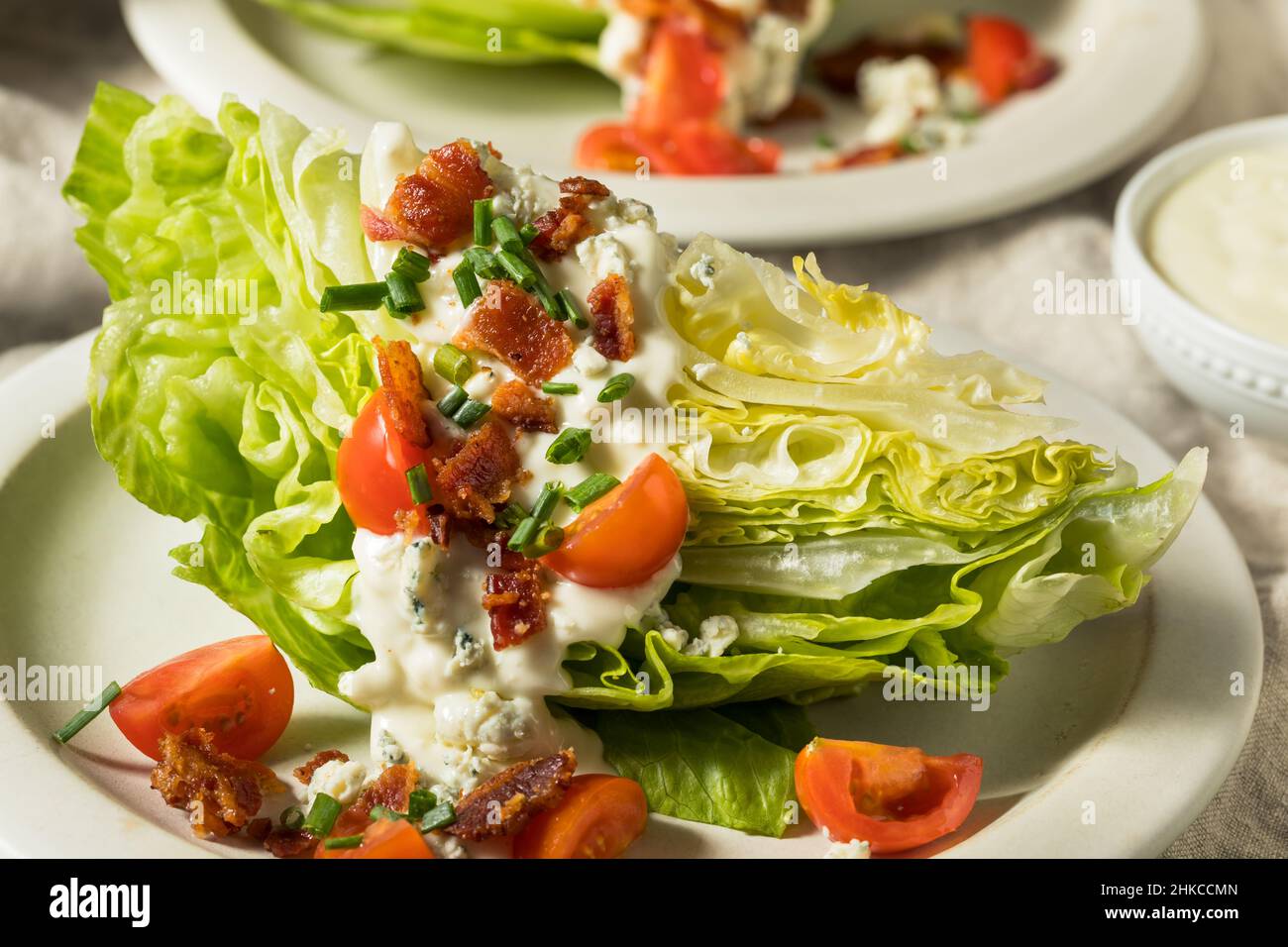 Homemade Healthy Iceberg Wedge Salad with Blue Cheese Dressing Stock