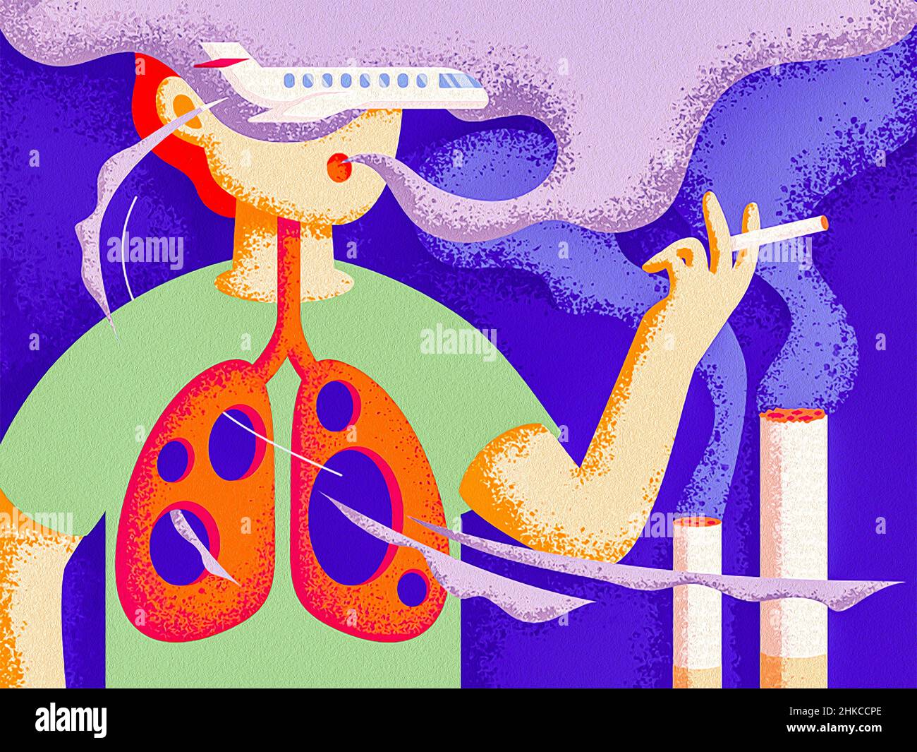 Smoking is Injurious to health, your lungs look like when you smoke digital painting art Stock Photo