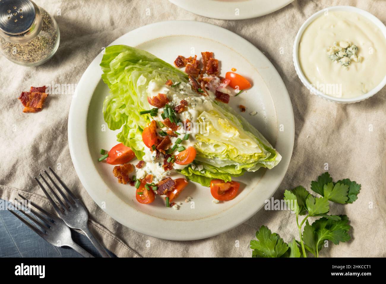 Homemade Healthy Iceberg Wedge Salad with Blue Cheese Dressing Stock