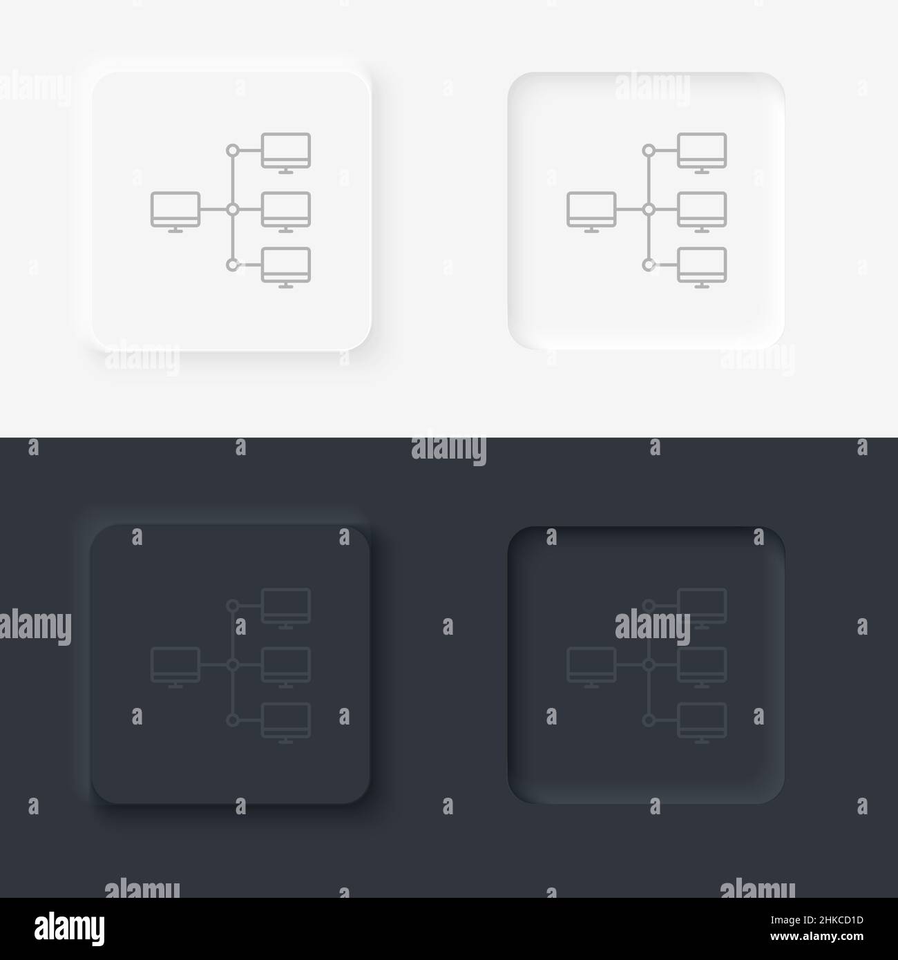 Servers, computers icon - Vector. Artificial intelligence neumorphic style vector icon set Stock Vector