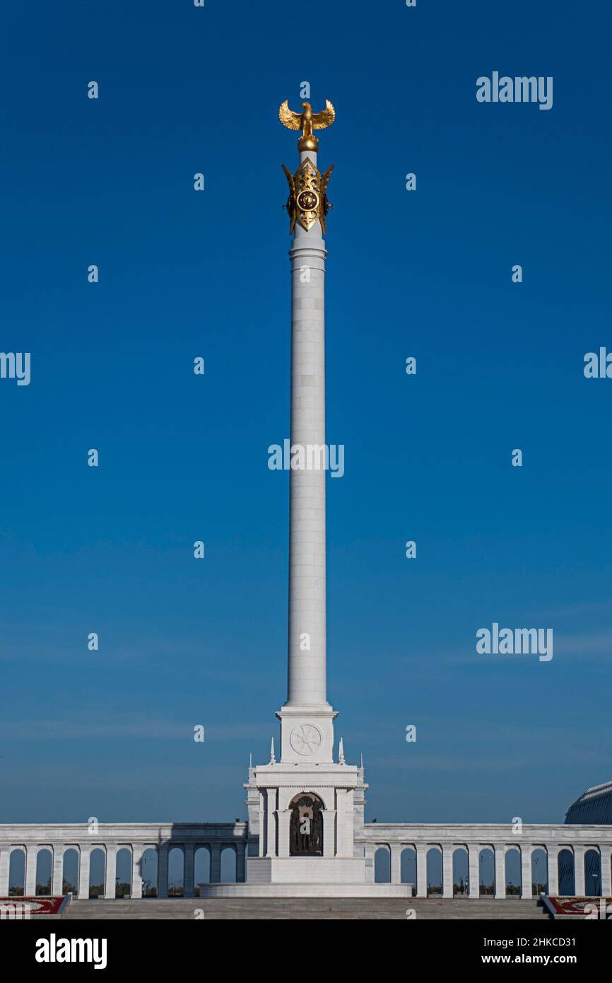 Kazakh Yeli Monument is a landmark of Astana, Kazakhstan. Stock Photo