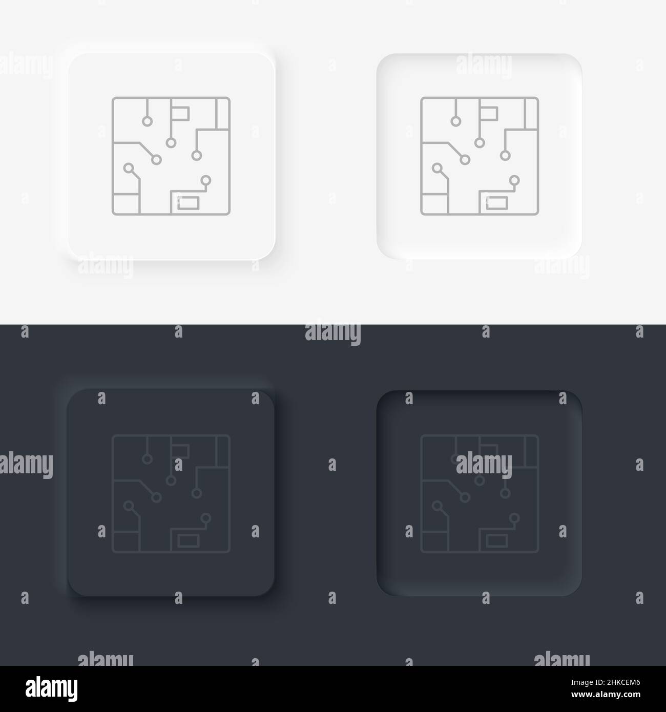 Chip, computer icon - Vector. Artificial intelligence neumorphic style vector icon set Stock Vector