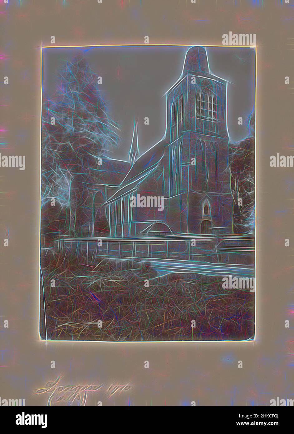Inspired by View of the Reformed Church in Dongen, Dongen, 1910, height 218 mm × width 160 mm, Reimagined by Artotop. Classic art reinvented with a modern twist. Design of warm cheerful glowing of brightness and light ray radiance. Photography inspired by surrealism and futurism, embracing dynamic energy of modern technology, movement, speed and revolutionize culture Stock Photo
