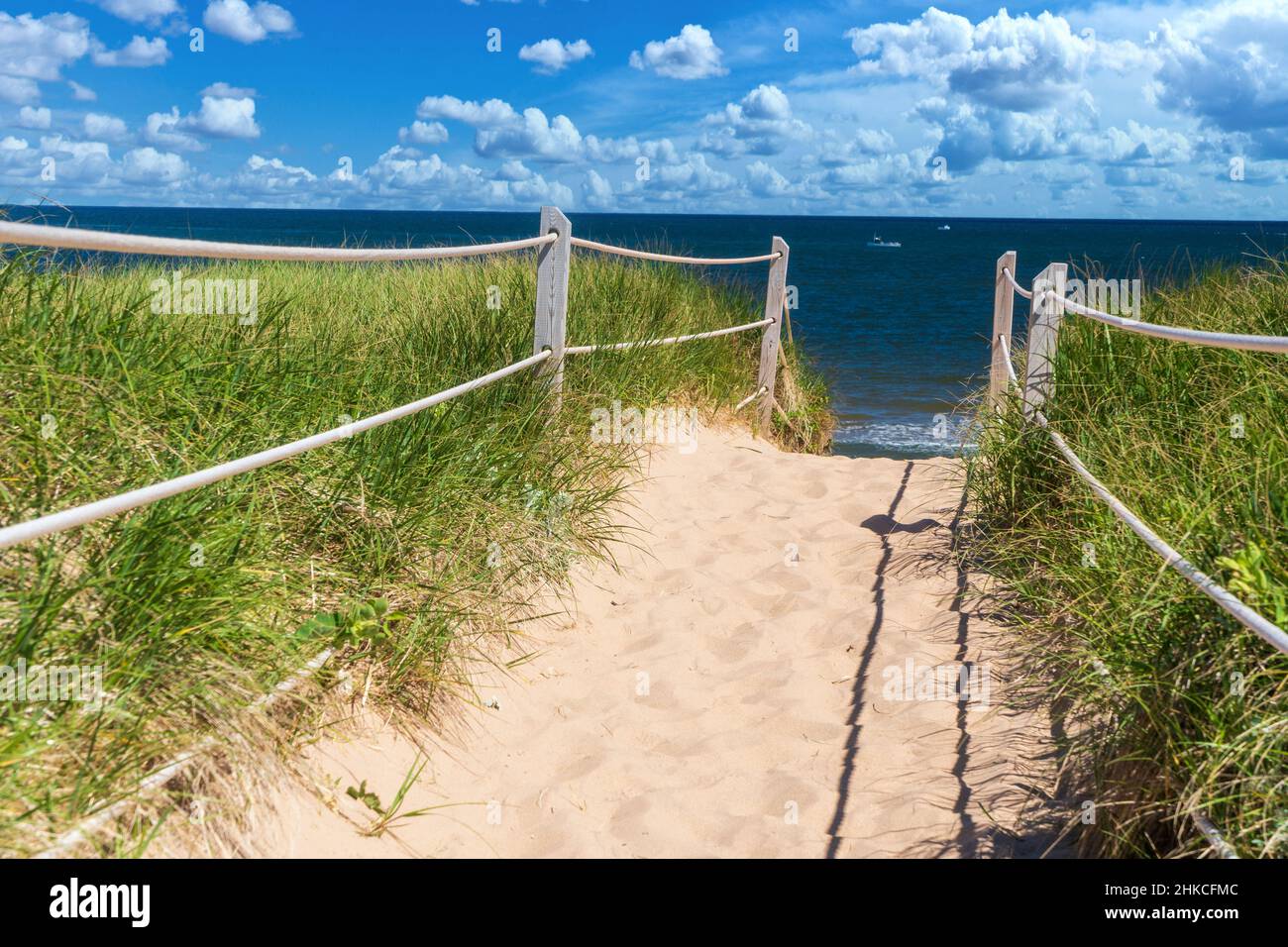 Path through the dunes to the beach in Greenwich, PEI National Park, Canada. Stock Photo
