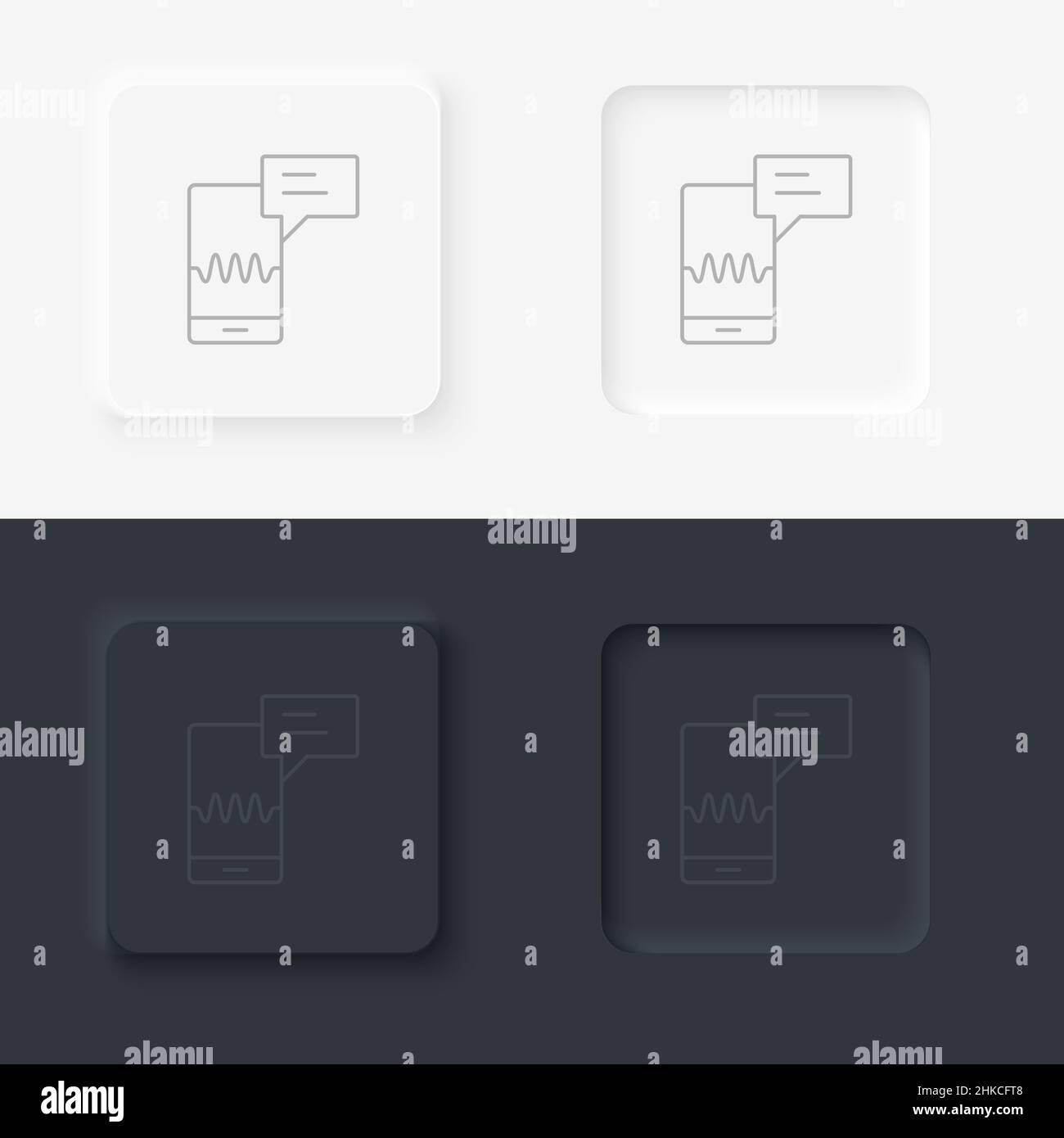 Reply, mobile, signal icon - Vector. Artificial intelligence neumorphic style vector icon set Stock Vector