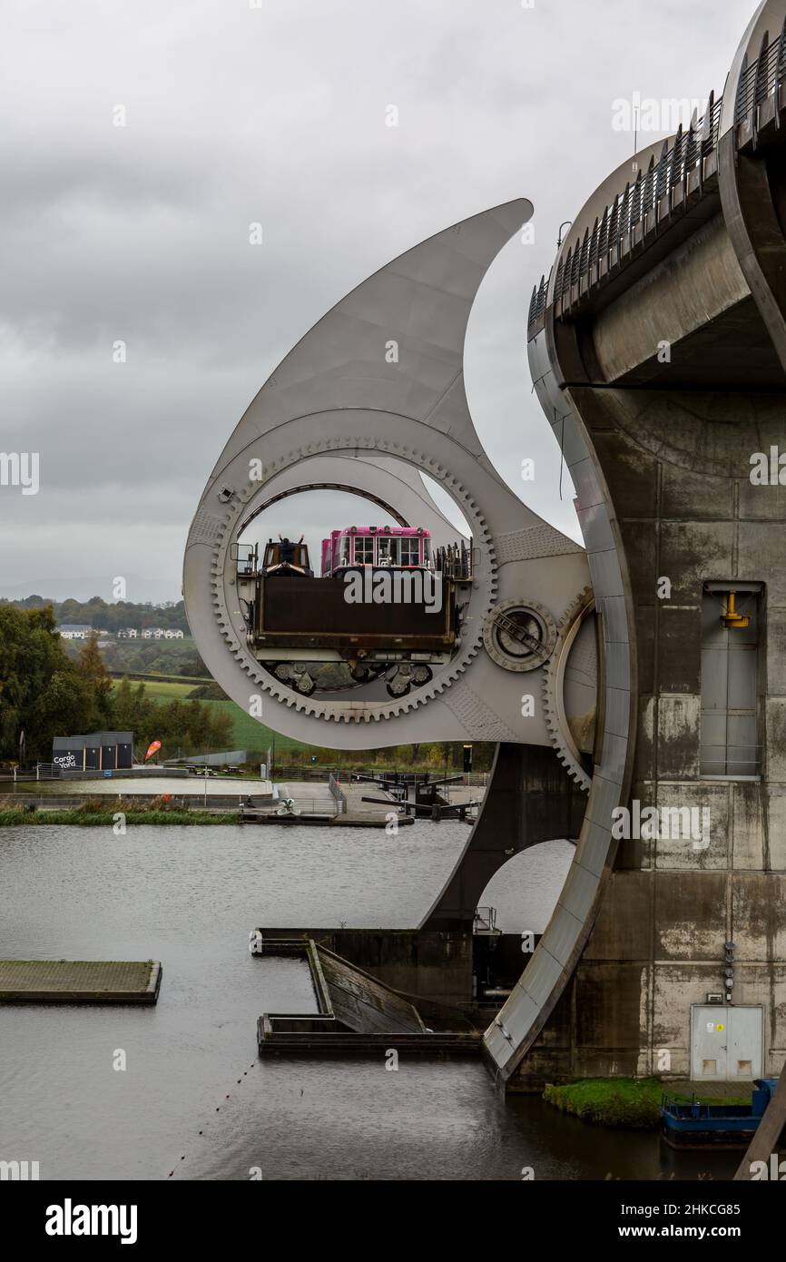 The Falkirk Wheel is a rotating boat lift in Falkirk, Scotland