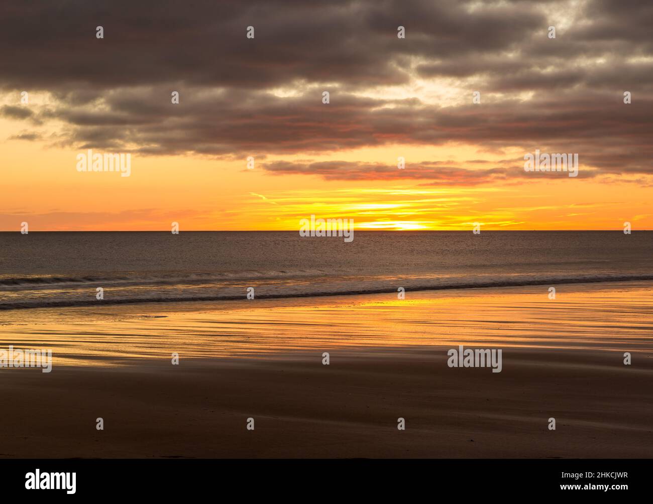 Sunrise to start the day at Blyth beach in Northumberland, with St Mary