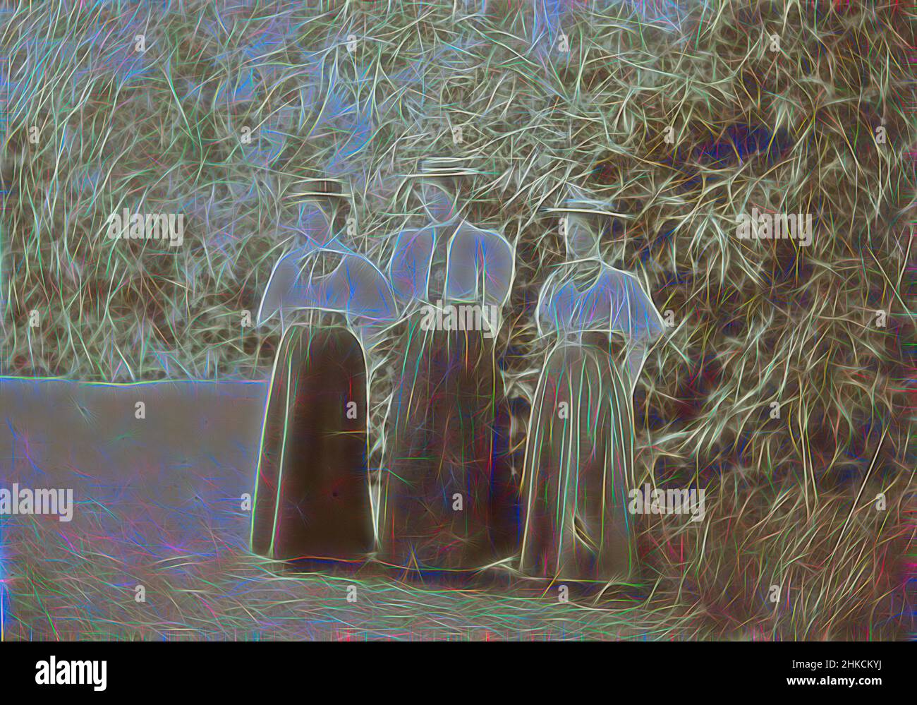 Inspired by Group portrait of three women, Cornelia Hendrika Jonker, 1897, height 188 mm × width 137 mm, Reimagined by Artotop. Classic art reinvented with a modern twist. Design of warm cheerful glowing of brightness and light ray radiance. Photography inspired by surrealism and futurism, embracing dynamic energy of modern technology, movement, speed and revolutionize culture Stock Photo