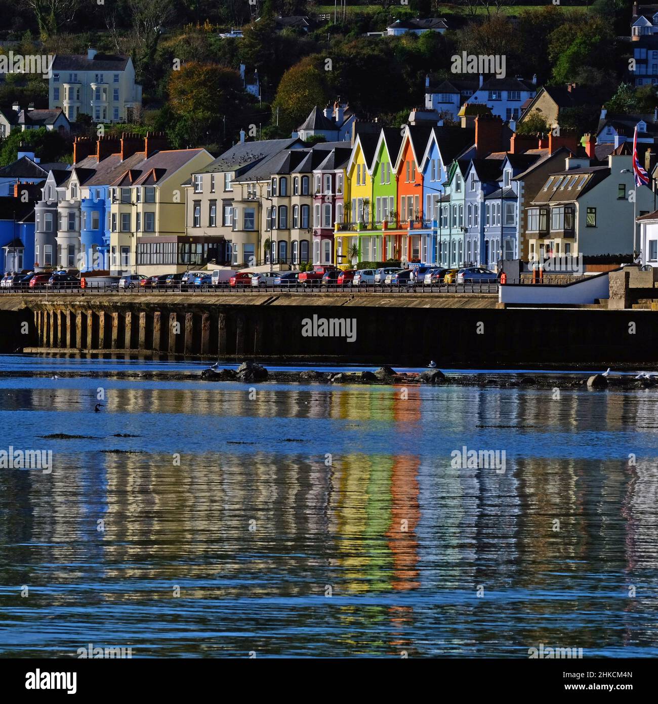 Coloured houses on the promenade at Whitehead, County Antrim, Northern