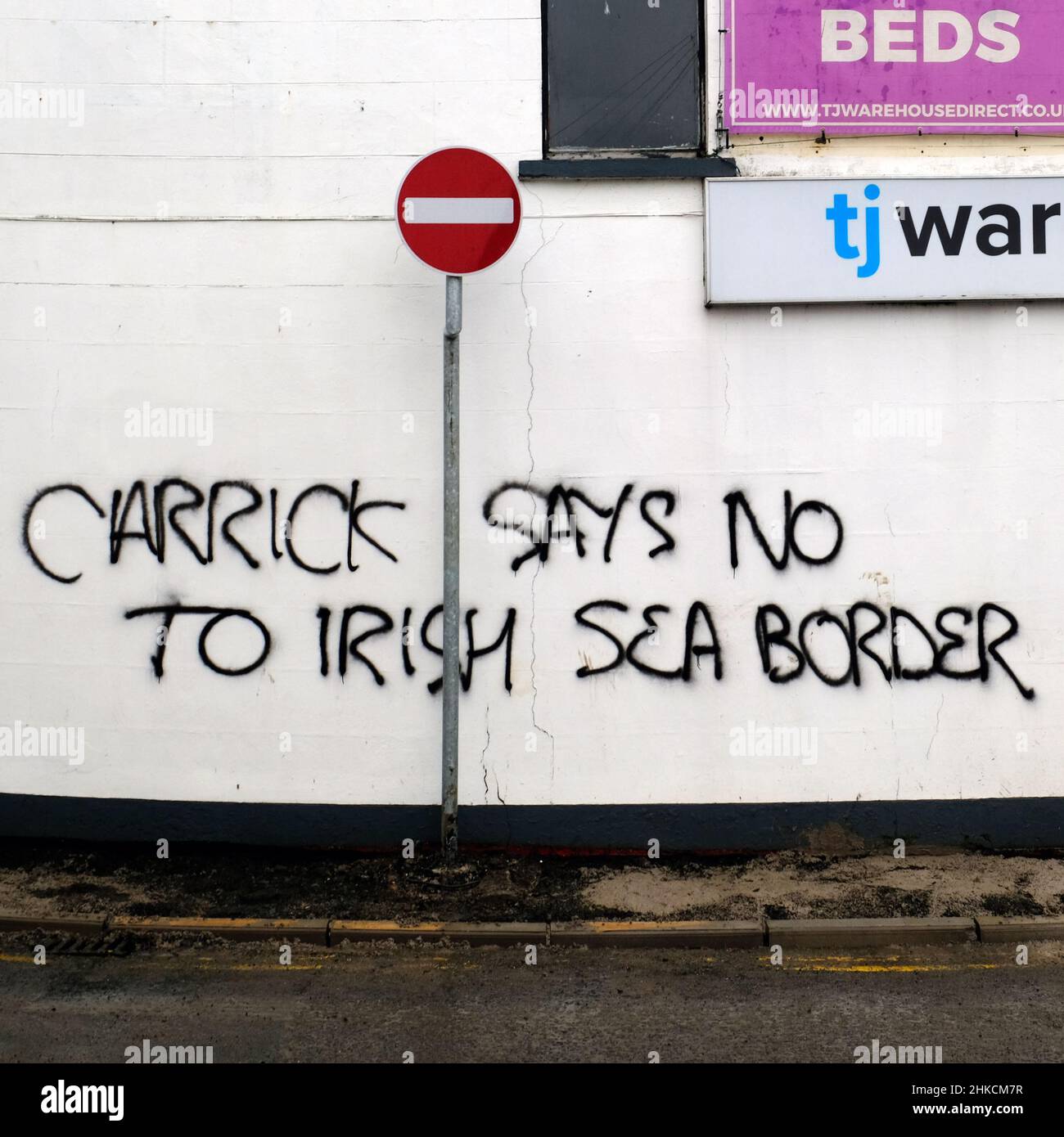 Graffiti in Carrickfergus relating to the Northern Ireland Protocol Stock Photo