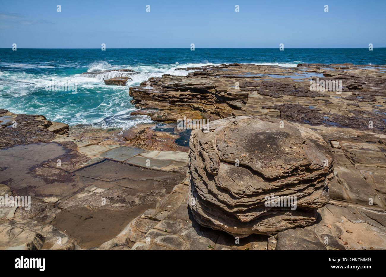 honeycombed rock at Little Beach, Bouddi National Park, Central Coast, New South Wales, Australia Stock Photo