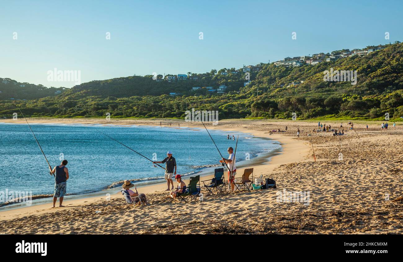 surf fishing at Putty Beach, Bouddi National Park, Central Coast, New South Wales, Australia Stock Photo