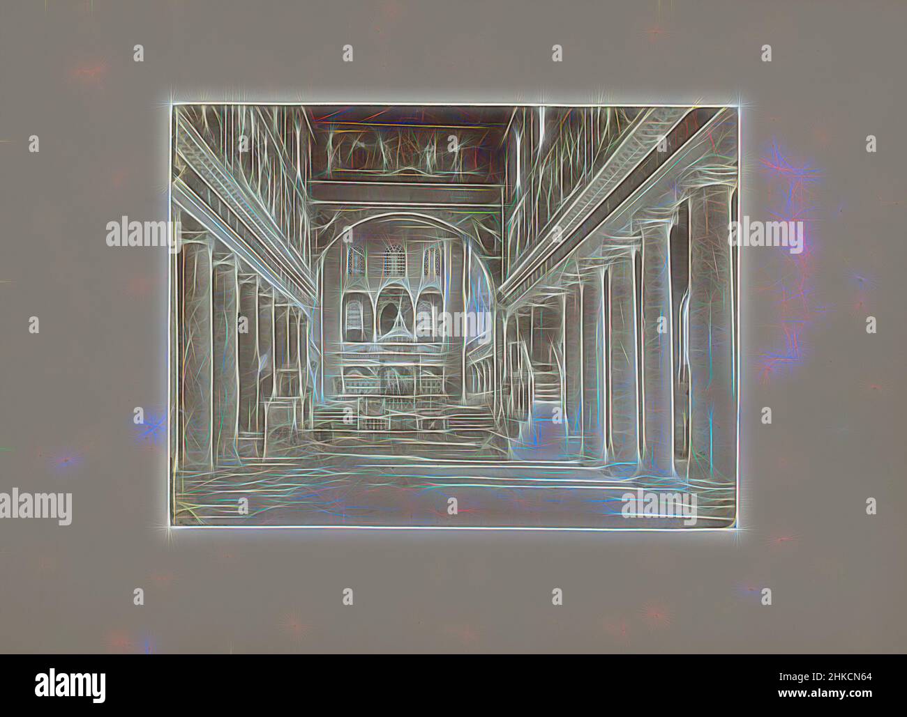 Inspired by Interior of St. Laurens outside the Walls in Rome, Italy, Interno di S. Lorenzo, Roma, Rome, 1851 - 1900, paper, albumen print, height 317 mm × width 445 mm, Reimagined by Artotop. Classic art reinvented with a modern twist. Design of warm cheerful glowing of brightness and light ray radiance. Photography inspired by surrealism and futurism, embracing dynamic energy of modern technology, movement, speed and revolutionize culture Stock Photo
