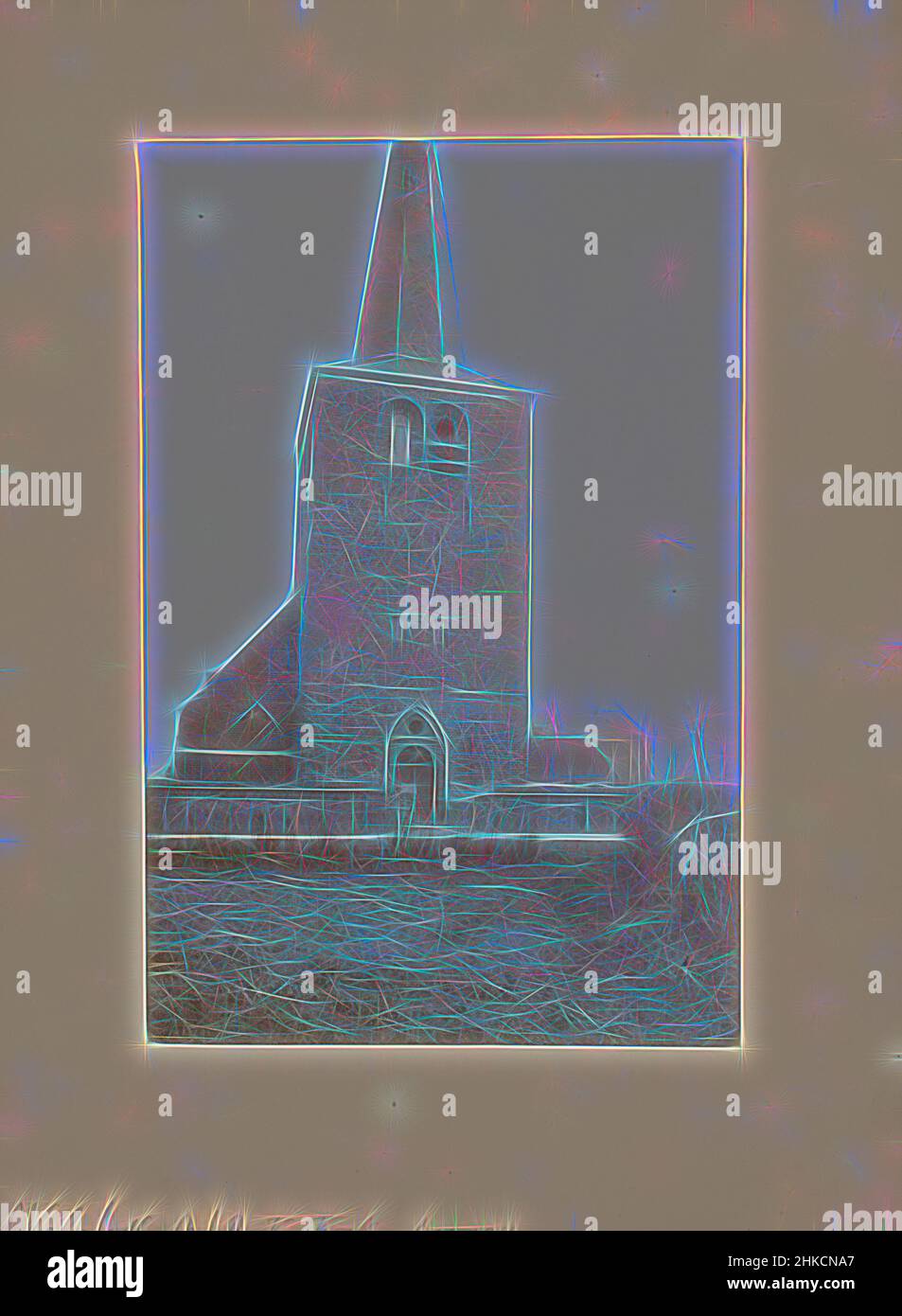 Inspired by Tower of St Vincent's church in Velp, Velp, 1911, height 218 mm × width 144 mm, Reimagined by Artotop. Classic art reinvented with a modern twist. Design of warm cheerful glowing of brightness and light ray radiance. Photography inspired by surrealism and futurism, embracing dynamic energy of modern technology, movement, speed and revolutionize culture Stock Photo