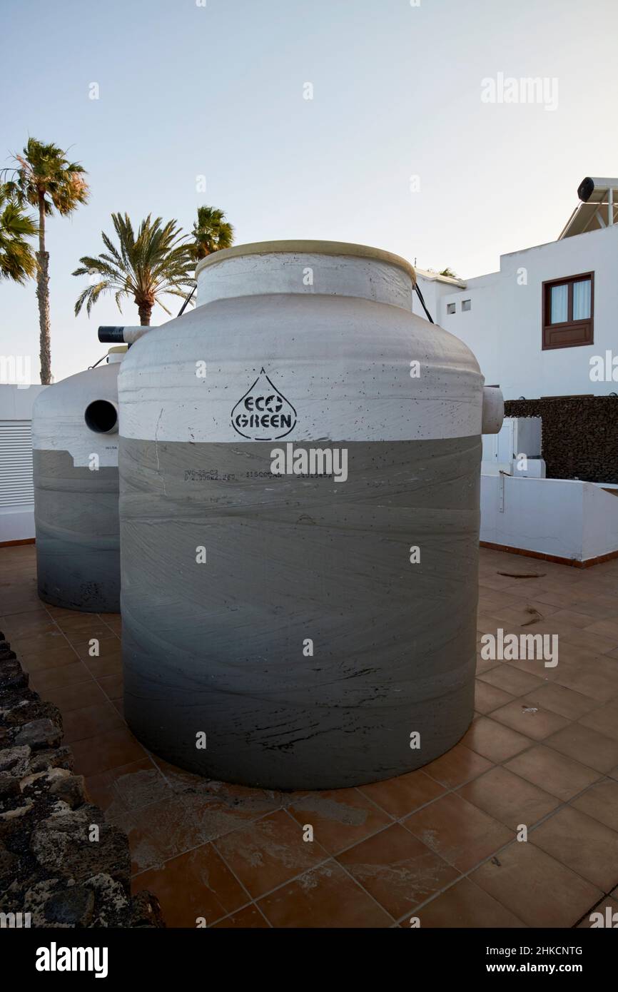 new septic tanks waste water sewage treatment to be installed in apartment complex playa blanca Lanzarote Canary Islands Spain Stock Photo