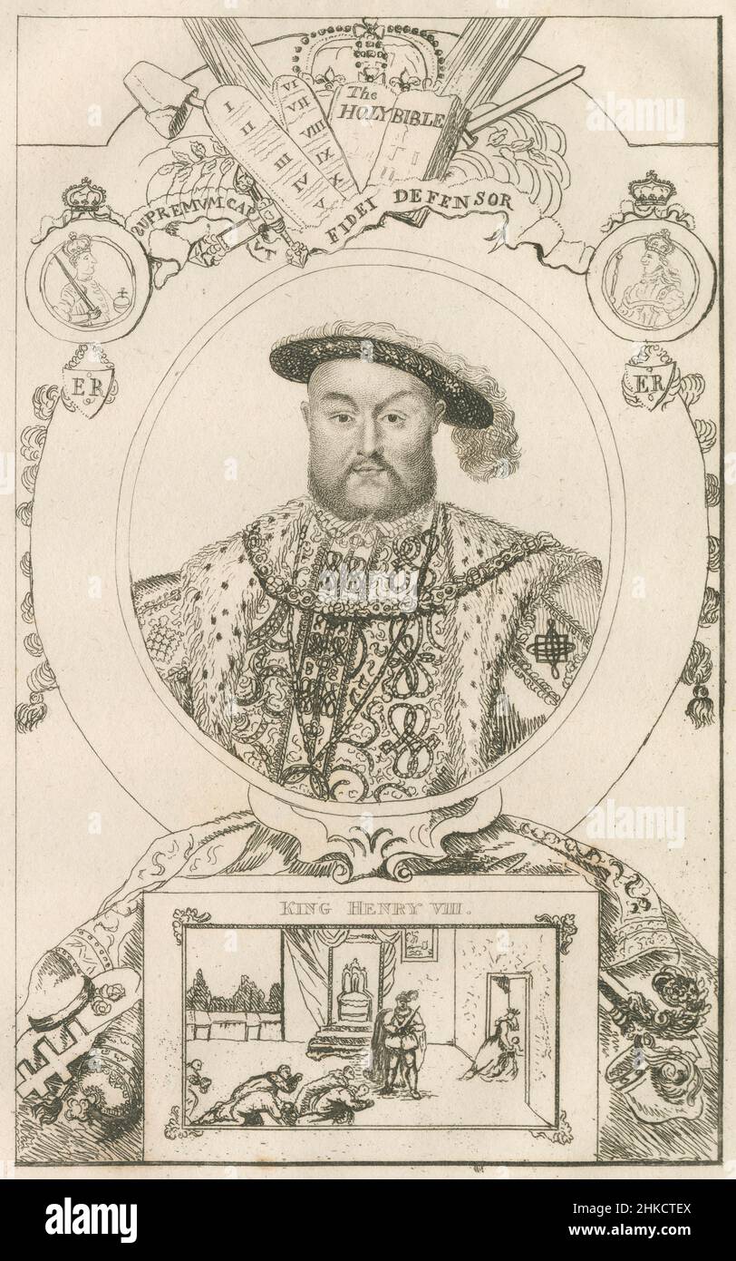 Antique circa 1812 etching of Henry VIII. Henry VIII (1491-1547) was King of England from 22 April 1509 until his death in 1547. SOURCE: ORIGINAL ETCHING Stock Photo