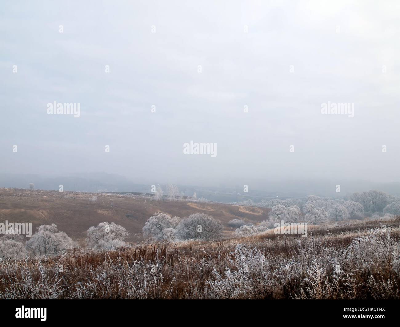 first frosts in central Russia, early morning Stock Photo