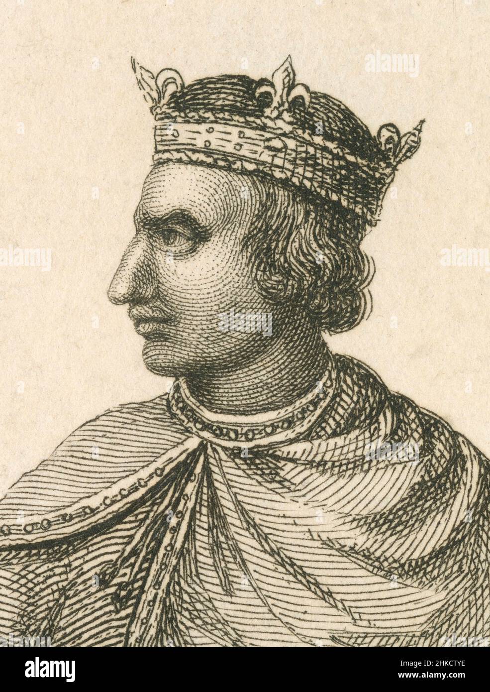 Antique circa 1812 etching of Henry I of England. Henry I (c1068-1135), also known as Henry Beauclerc, was King of England from 1100 to his death in 1135. SOURCE: ORIGINAL ETCHING Stock Photo