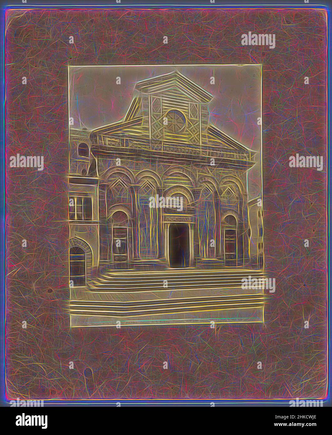 Inspired by Facade of the church of St. Andrew at Pistoia, PISTOIA - Chiesa di S. Andrea., Alinari, Pistoia, c. 1875 - c. 1900, albumen print, height 248 mm × width 184 mm, Reimagined by Artotop. Classic art reinvented with a modern twist. Design of warm cheerful glowing of brightness and light ray radiance. Photography inspired by surrealism and futurism, embracing dynamic energy of modern technology, movement, speed and revolutionize culture Stock Photo