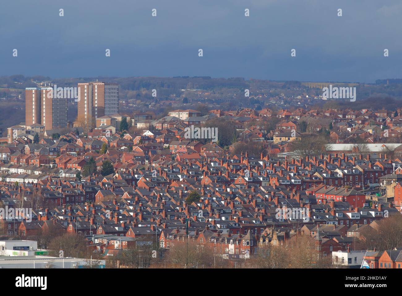 Rooftops & high rise flats Grayson Heights & Grayson Crest in Kirkstall,Leeds,West Yorkshire.The
