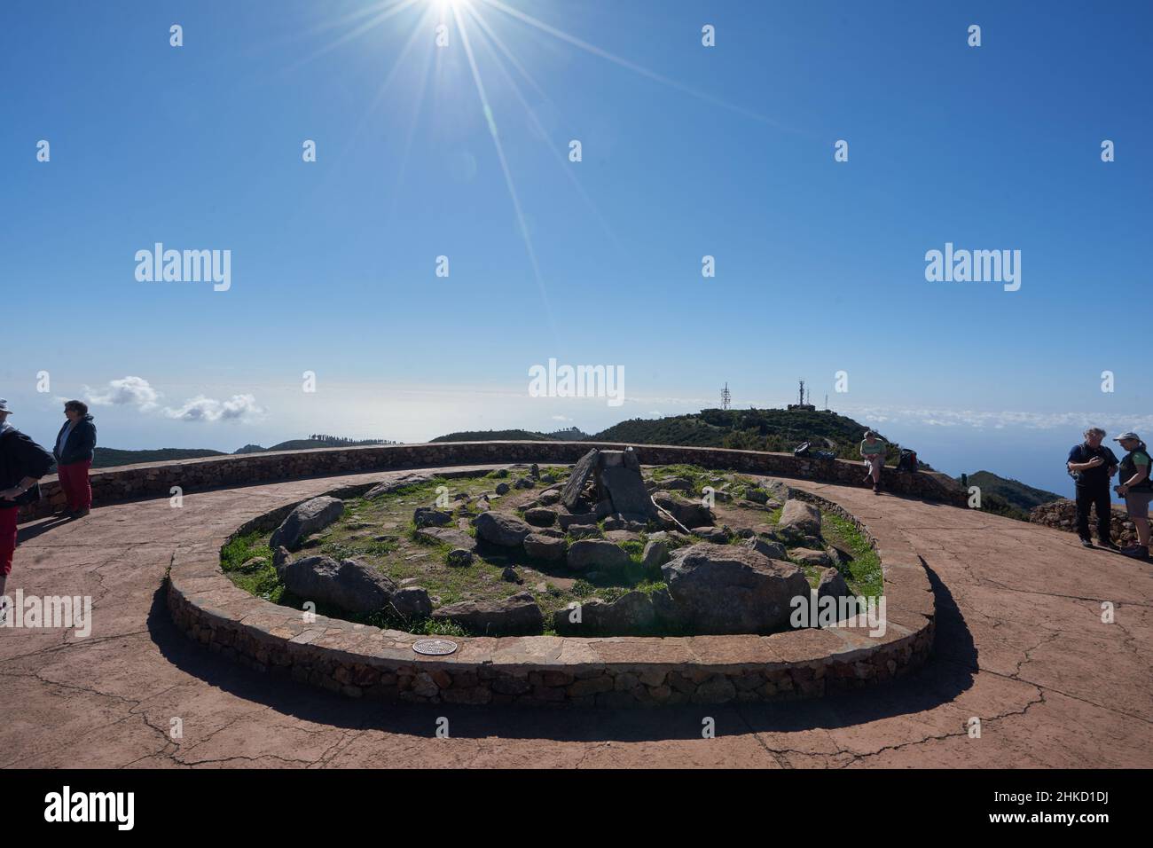 Gipfel des Alto de Garajonay, höchster Berg der Insel La Gomera, 1487 m, Nationalpark Garajonay, La Gomera, Kanarische Inseln, Spanien Stock Photo