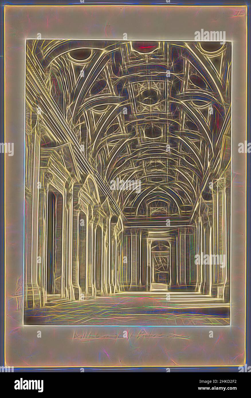 Inspired by Interior of the vestibule of St. Peter's Basilica in Rome, Gustave Eugène Chauffourier, Sint-Pietersbasiliek, c. 1875 - c. 1900, albumen print, height 378 mm × width 271 mm, Reimagined by Artotop. Classic art reinvented with a modern twist. Design of warm cheerful glowing of brightness and light ray radiance. Photography inspired by surrealism and futurism, embracing dynamic energy of modern technology, movement, speed and revolutionize culture Stock Photo